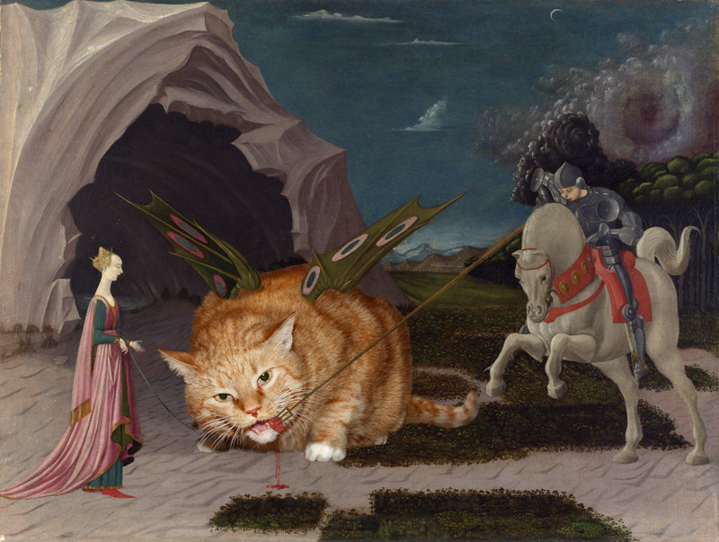 Uccello, Saint George feeding the Winged Cat with organic food Uccello, Saint George feeding the Winged Cat with organic food