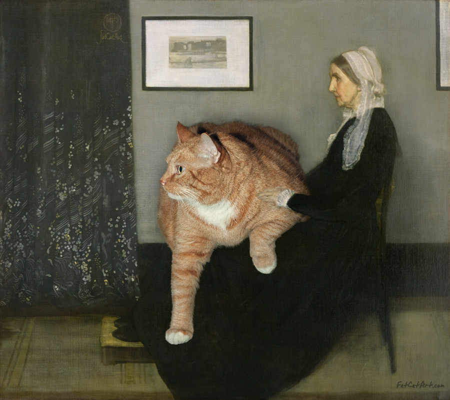 James Whistler. Whistler's Mother with the cat James Abbott McNeill Whistler. Arrangement in Grey, Black and Ginger No. 1 Whistler's Mother with the Cat