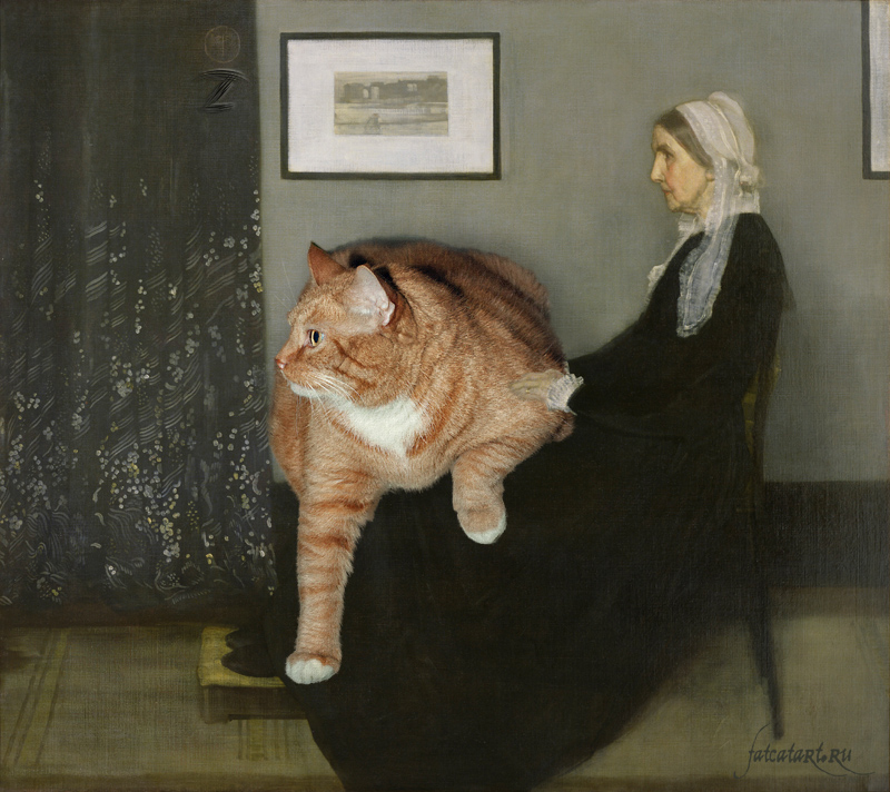James Whistler. Whistler's Mother with the cat Джеймс Уистлер, Аранжировка в сером и чёрном. Мать художника